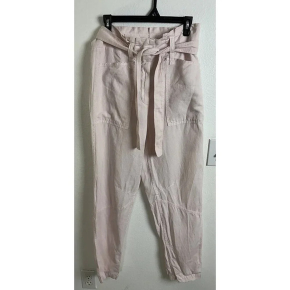 A.L.C. Coburn Tapered Paperbag High Waist Pants Linen Blend Morganite Pink 4 - Picture 5 of 16